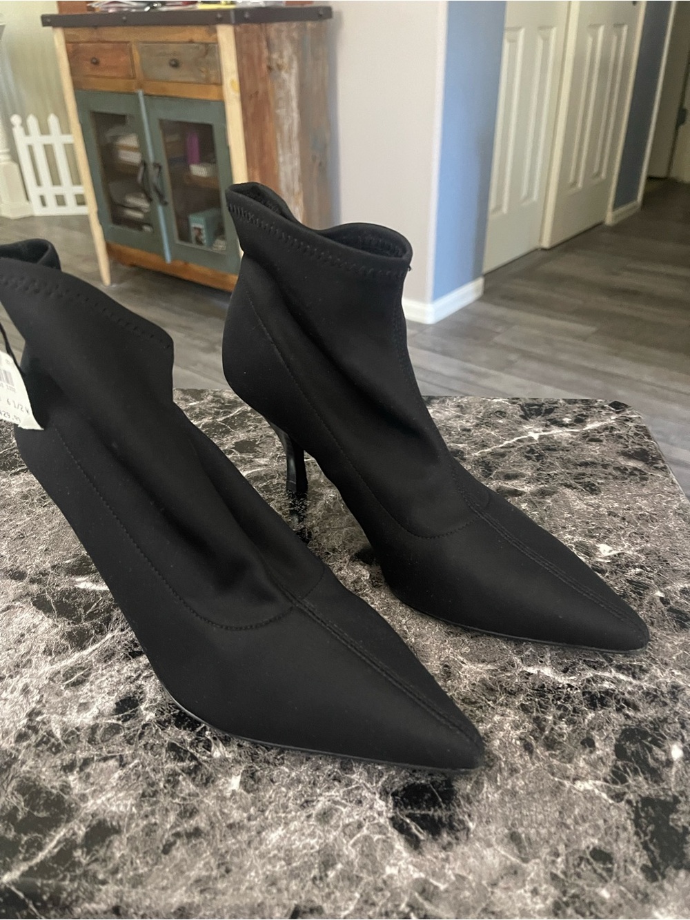 Black Stretch Sock Pointed-Toe Stiletto Ankle Boots Time for The Witching Hour